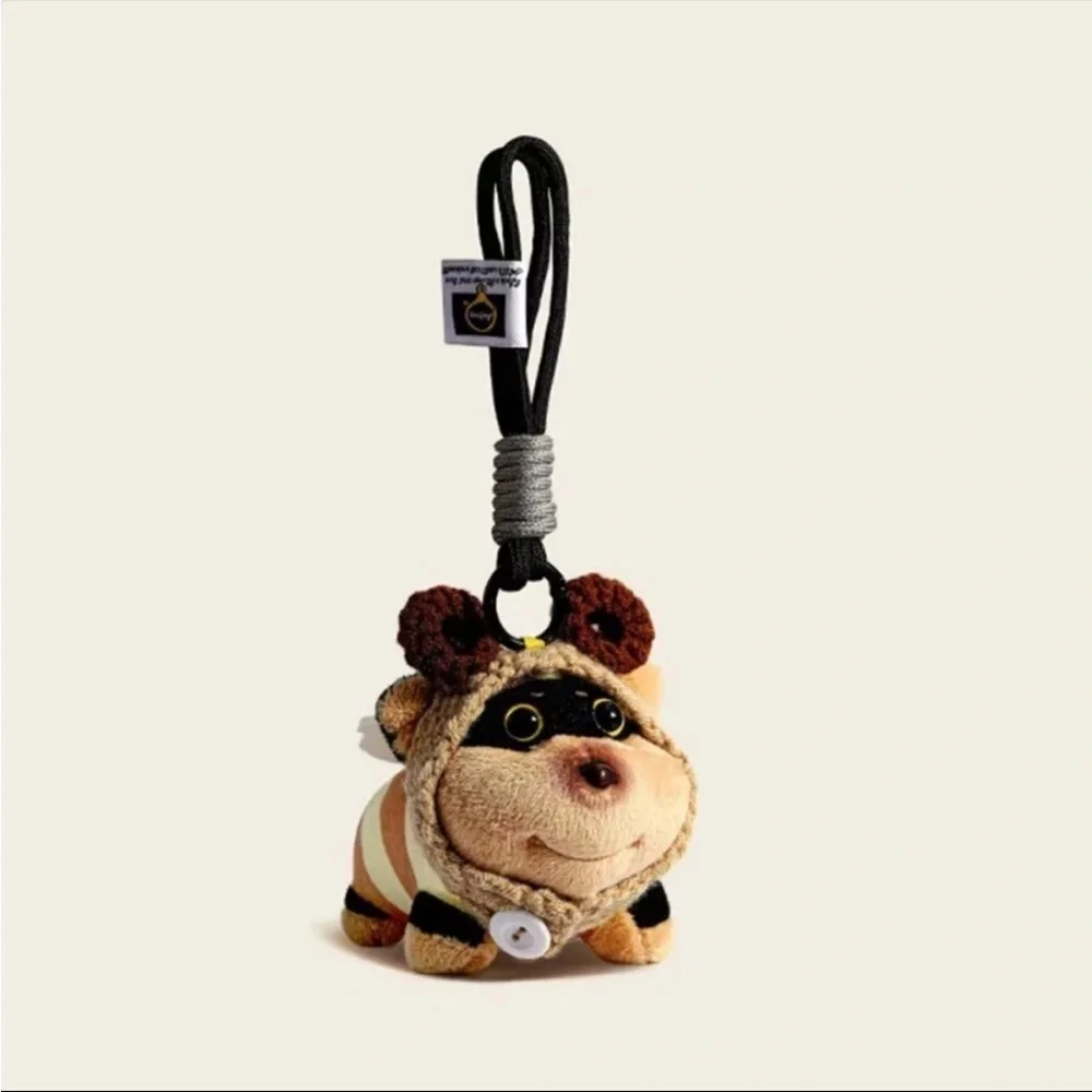 Dog Bee Adorable Brown and Tan Plush Keychain